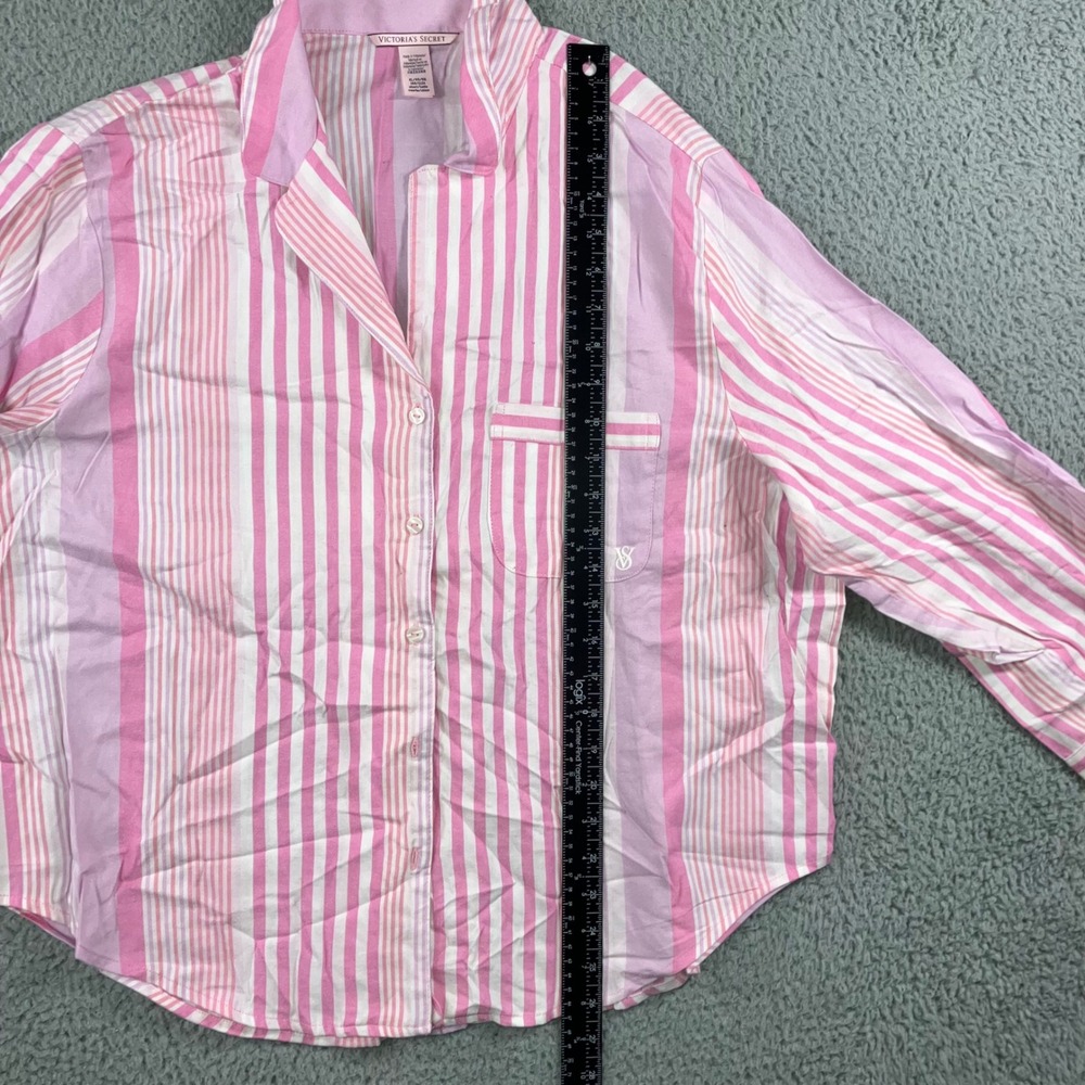 Victorias Secret PINK Pajama Top Women XL Button Front Long Stripped Long Sleeve - Picture 5 of 9